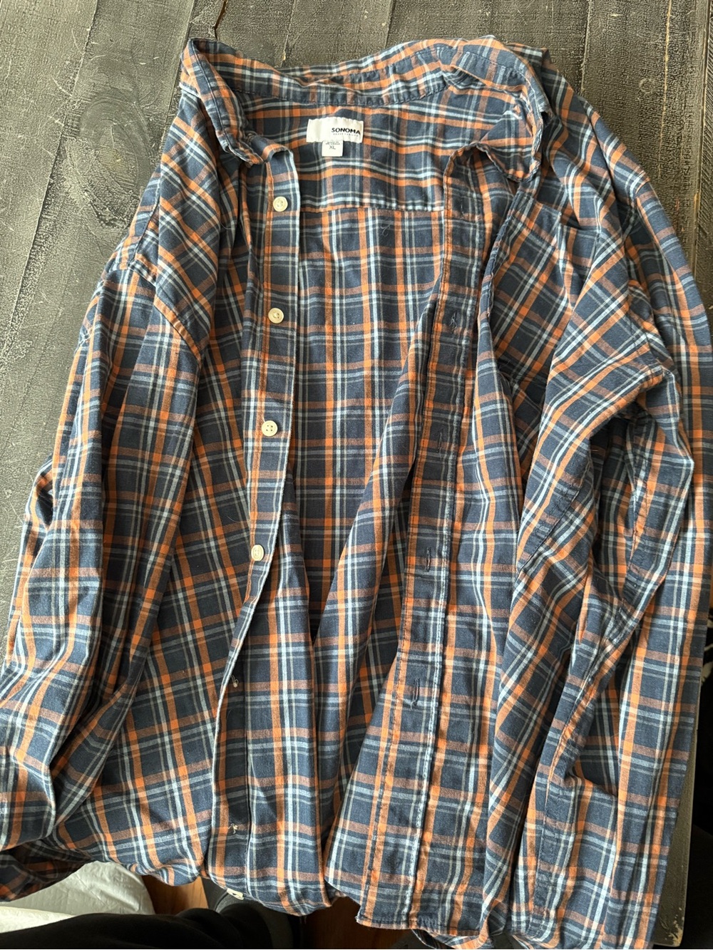 Sonoma Blue and Orange Plaid Button-Down Shirt